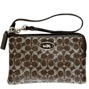 Coach Signature Monogram Strap L-Zip Wristlet EUC